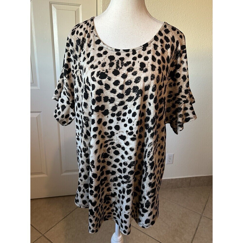 Jules & Leopold Womens Blouse Size 2X Leopard Print Round Neck Flutter Sleeve